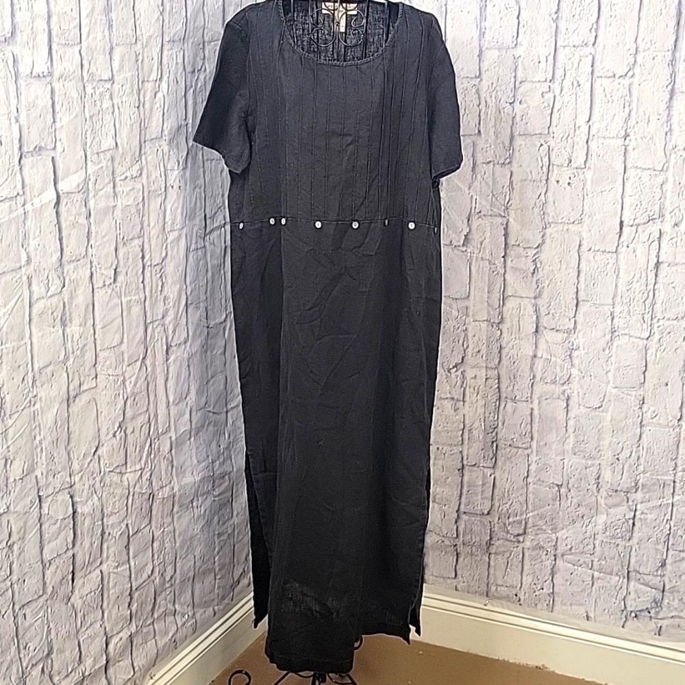 SWEET JESSIE Black Linen Pleated Dress‎ Size 1X